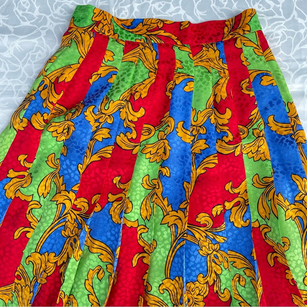 Vintage Paul Costelloe 100% Pure Silk Colorful Pleated Iridescent Midi Skirt